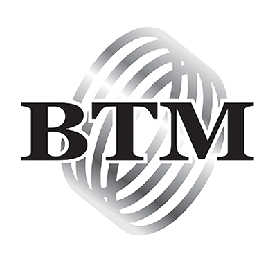 The image features the letters "BTM" in a stylized, three-dimensional design with a metallic, reflective appearance against a plain white background.