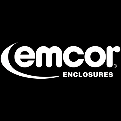 The image displays the Emcor Enclosures logo, which consists of the company name in white text against a black background.