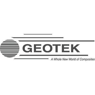 The image displays the Geotek logo, which features the company name along with the tagline "A Whole New World of Composites" against a plain white background.