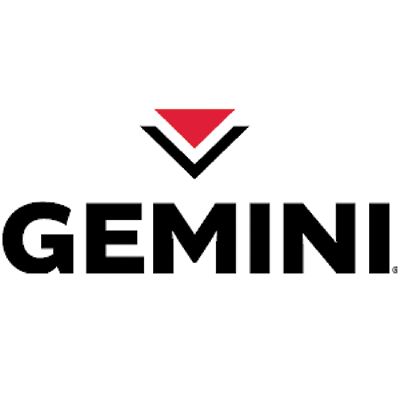 The image displays the Gemini logo, which consists of the word "GEMINI" in bold black text with a red and black triangular symbol above it.