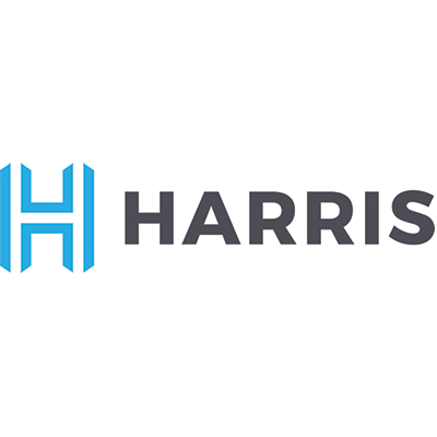 The image displays the Harris logo, which consists of the letter "H" in blue and gray colors against a white background.