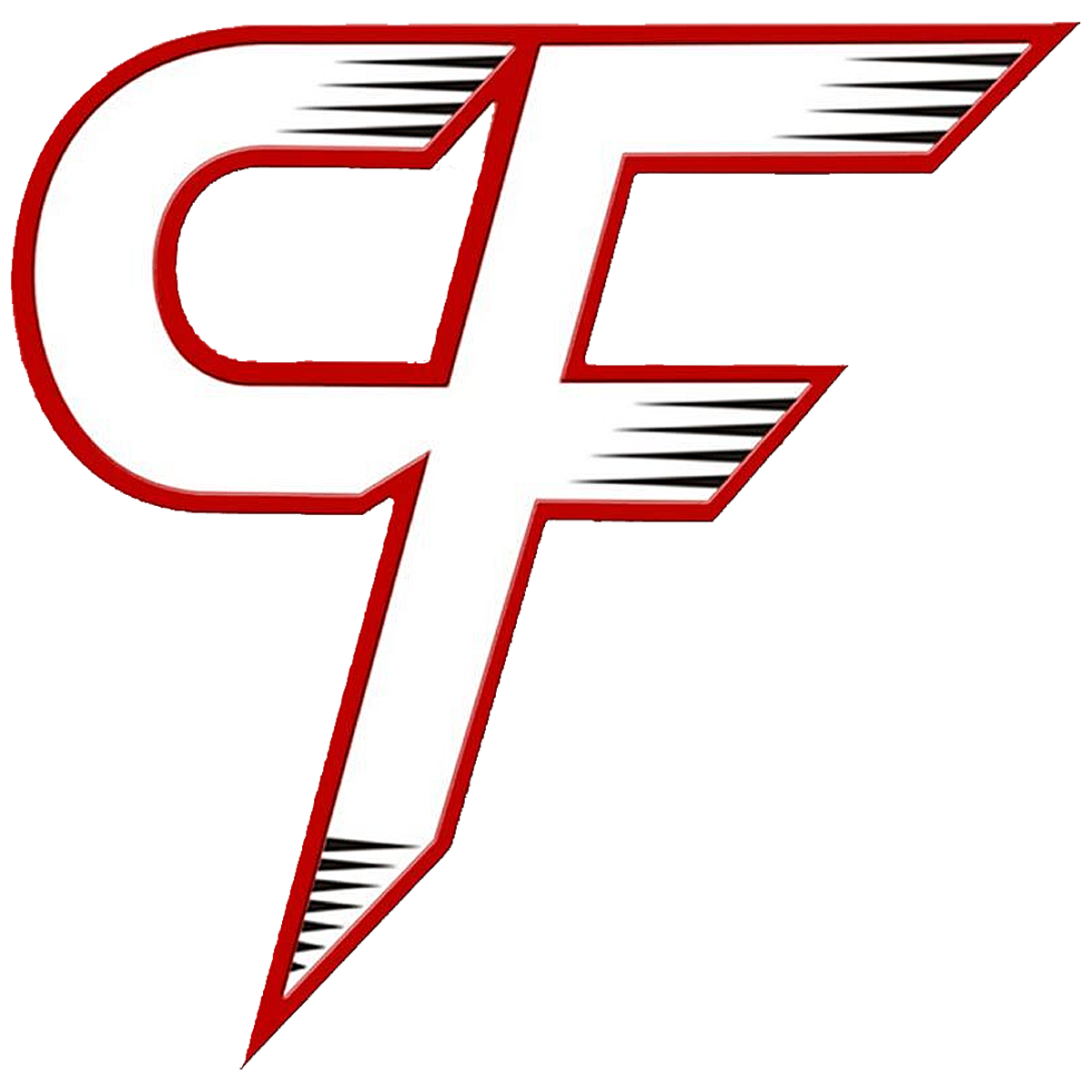 The image depicts a stylized letter "F" in a bold, red color with black accents, creating a dynamic and striking visual design.