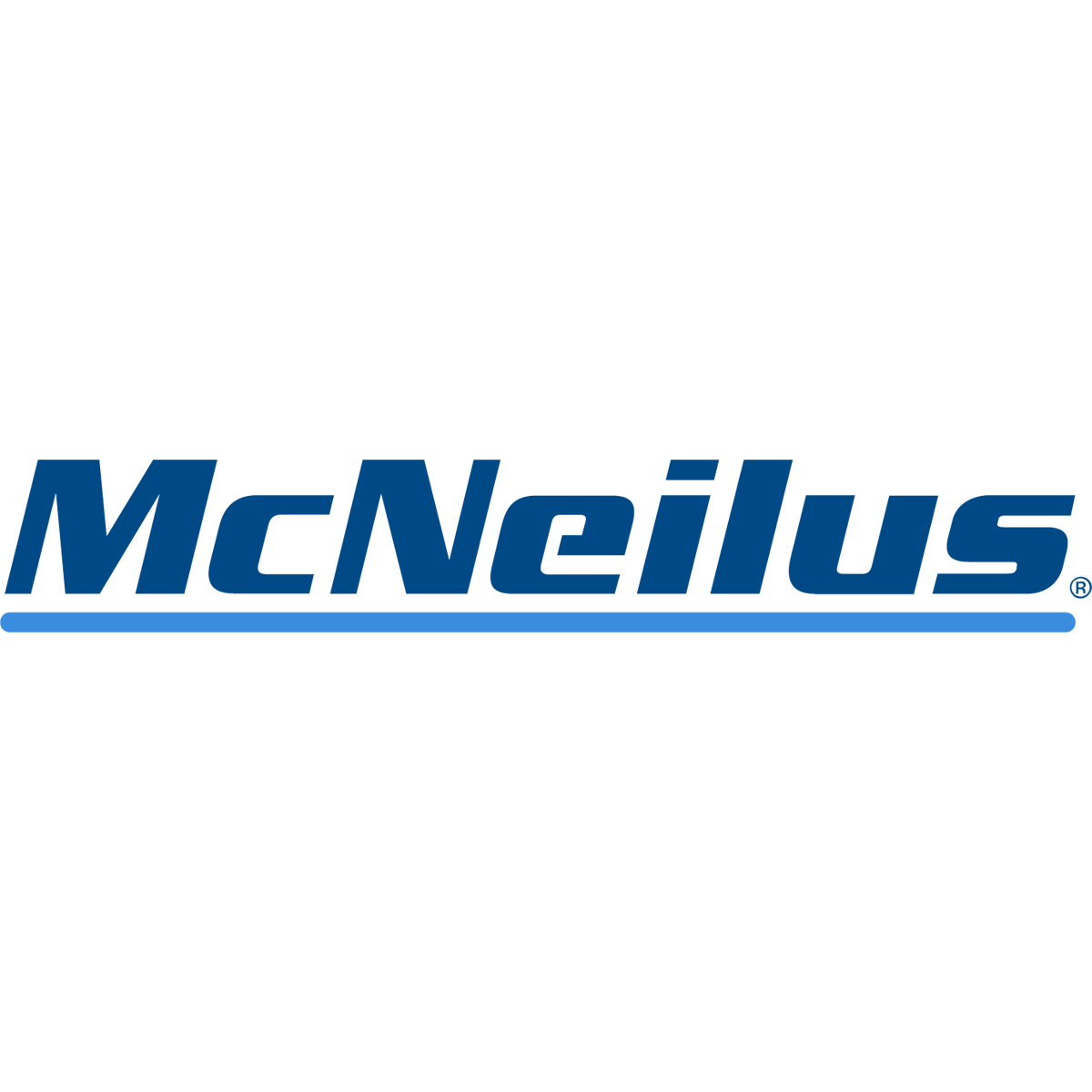 The image displays the McNeilus logo, which consists of the company name written in bold blue letters against a white background.