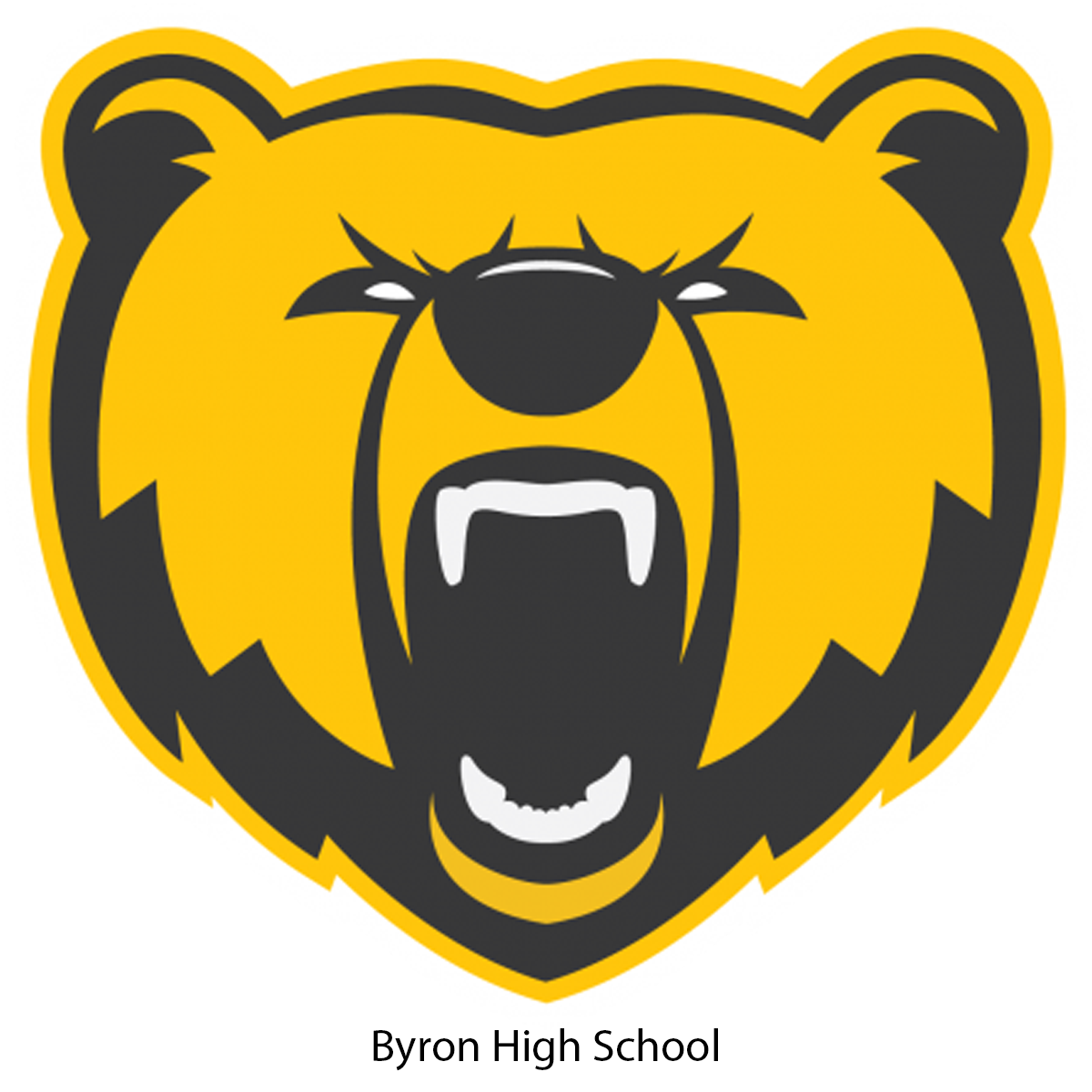 A yellow and black bear head logo with an angry expression, representing the Byron High School mascot.