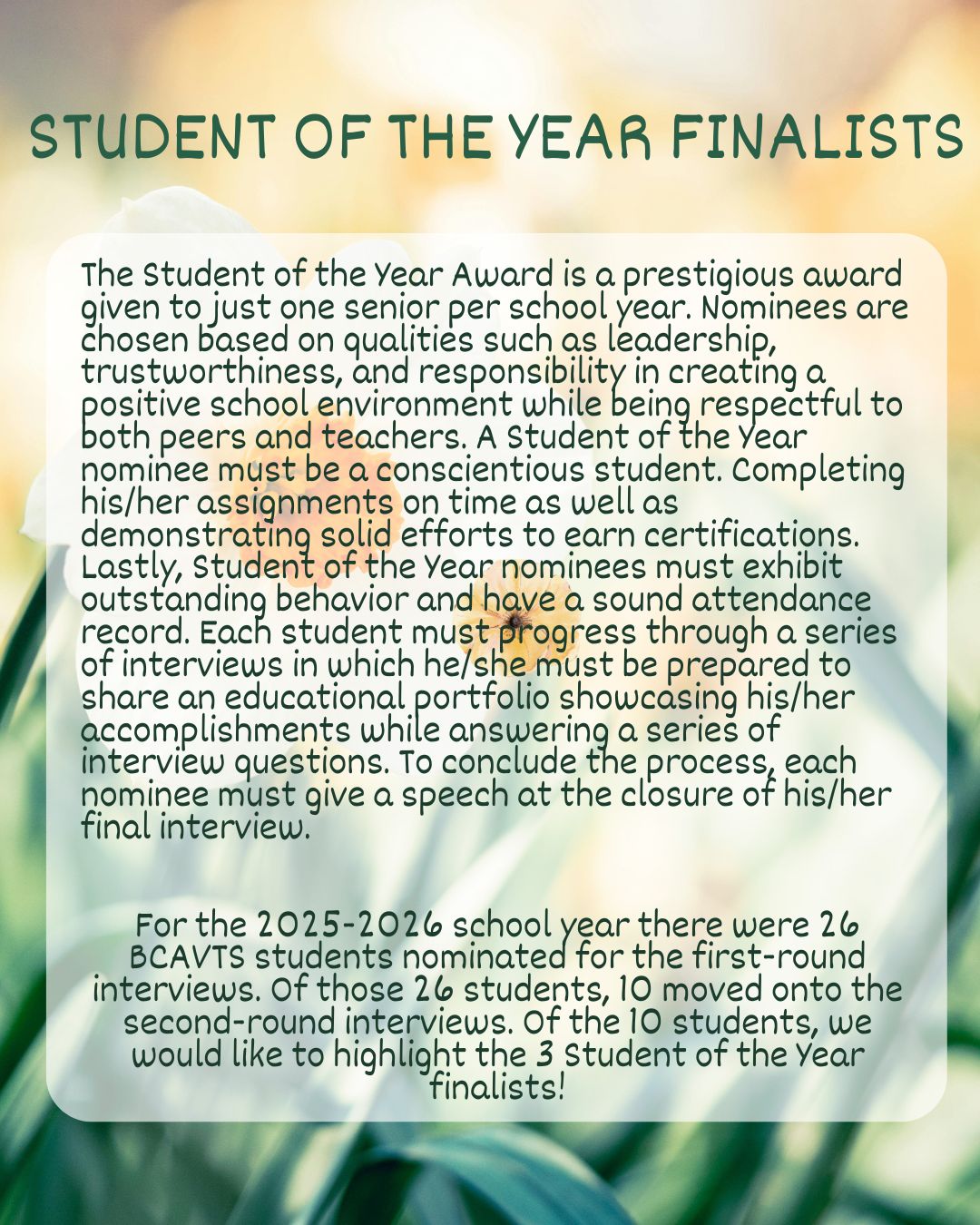 2026 Student of the Year Finalists