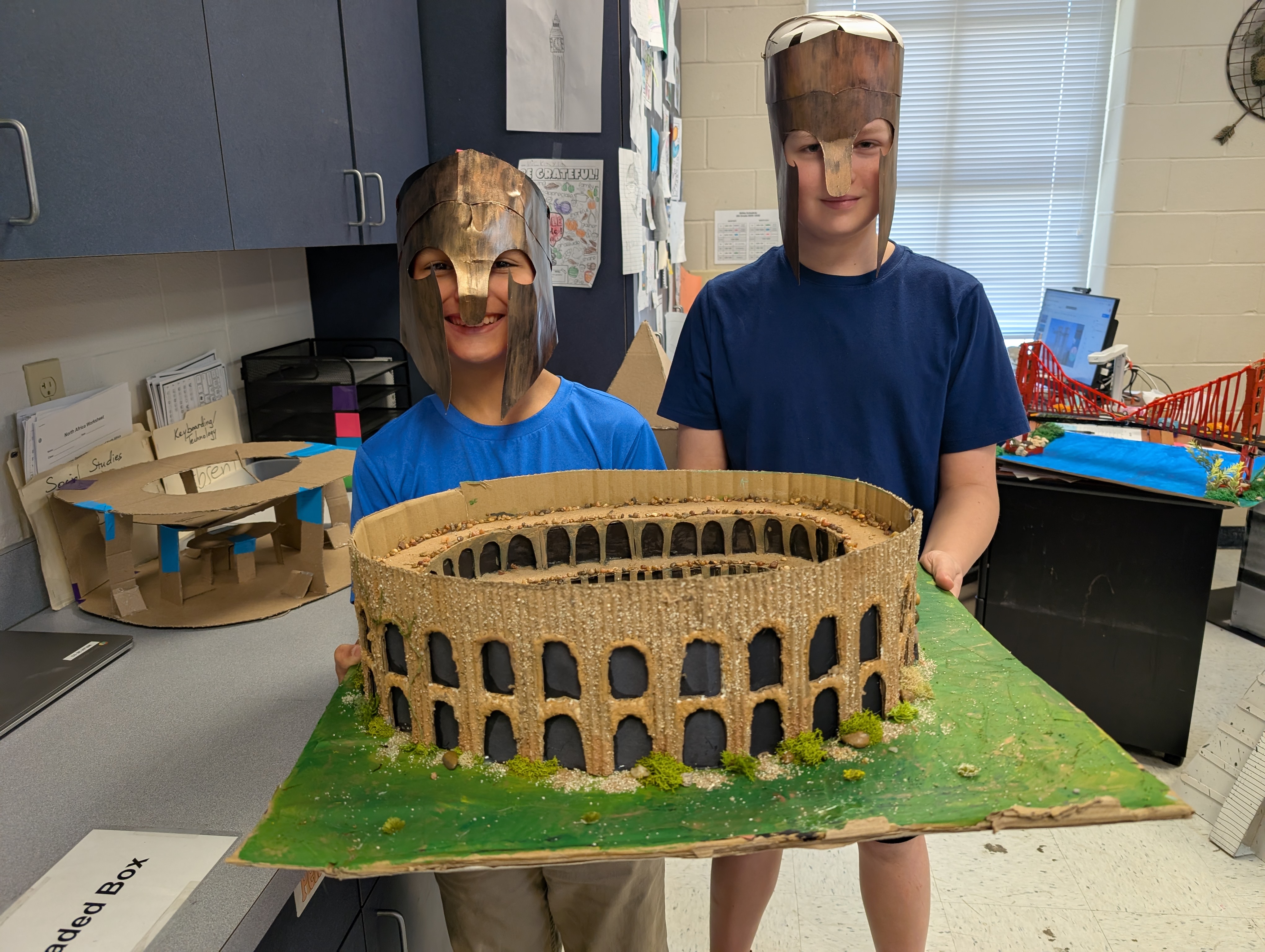2 West Rusk Junior Students with their coliseum project