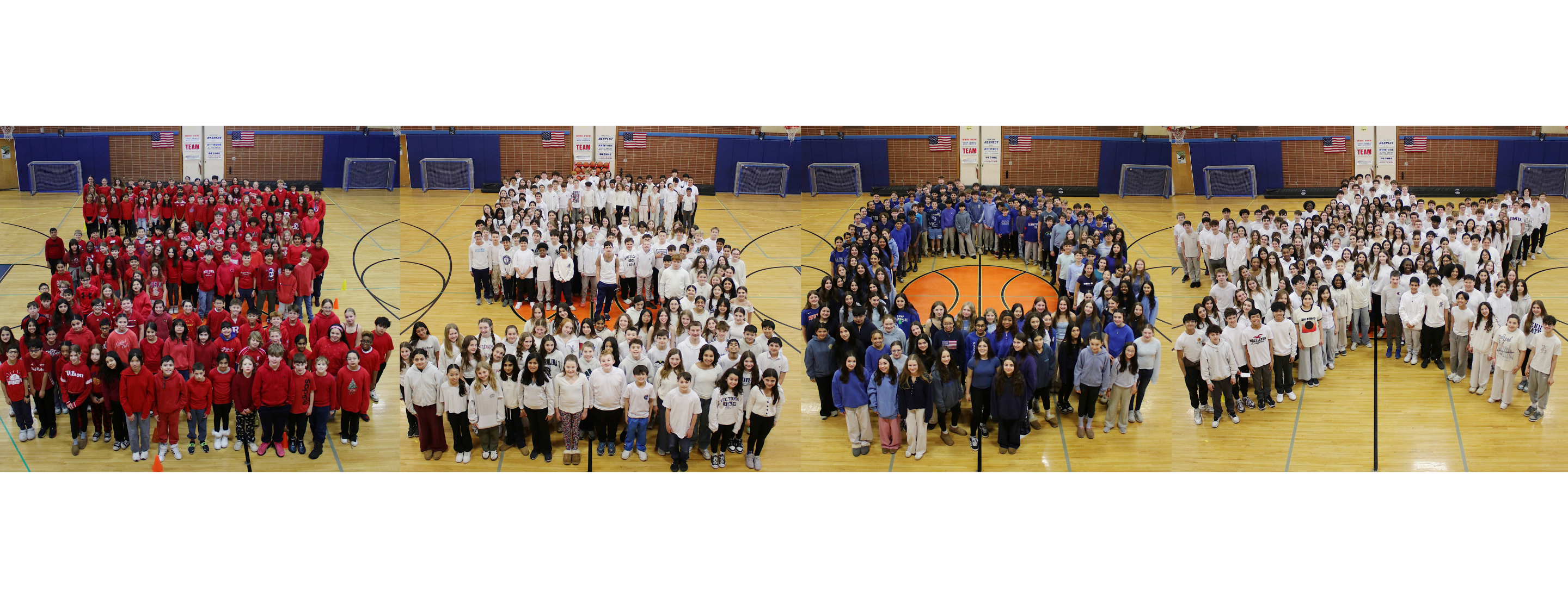 Terrill students lined up in groups of red, white, and blue to form a 250 and a star for the US 250th anniversary