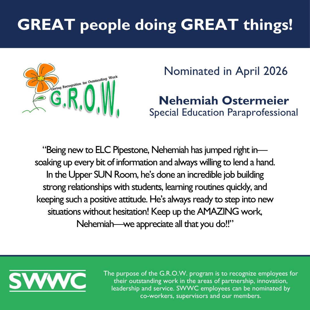 The image features a person named Nehemiah Ostermeier, who has been nominated in April 2026 as a Special Education Paraprofessional.