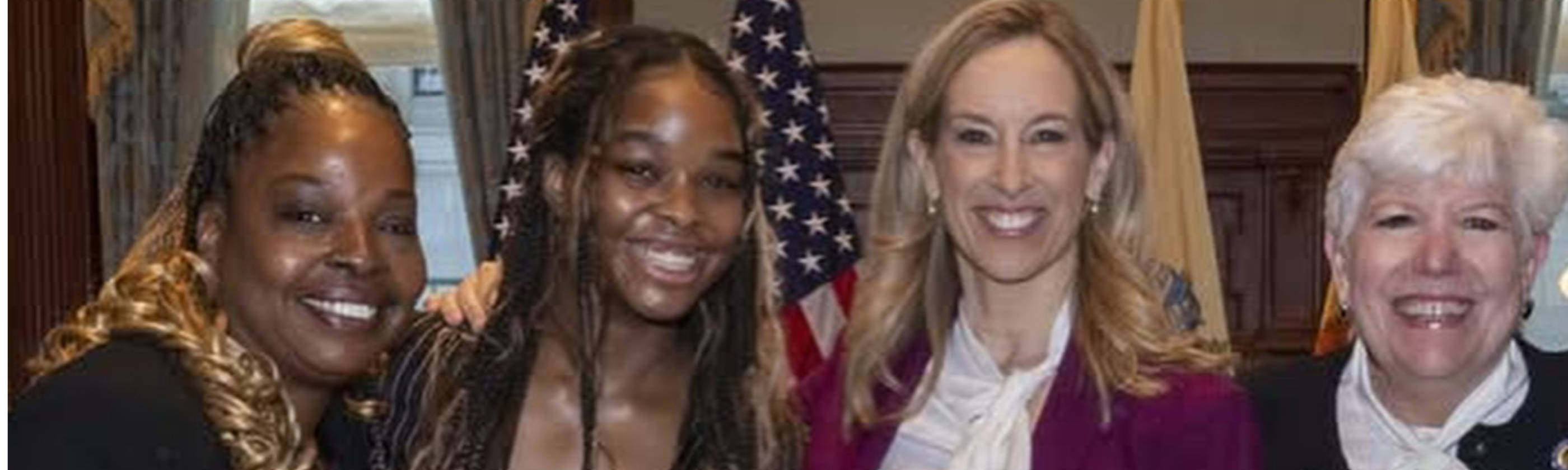 Student and parent withs with Governor of New Jersey