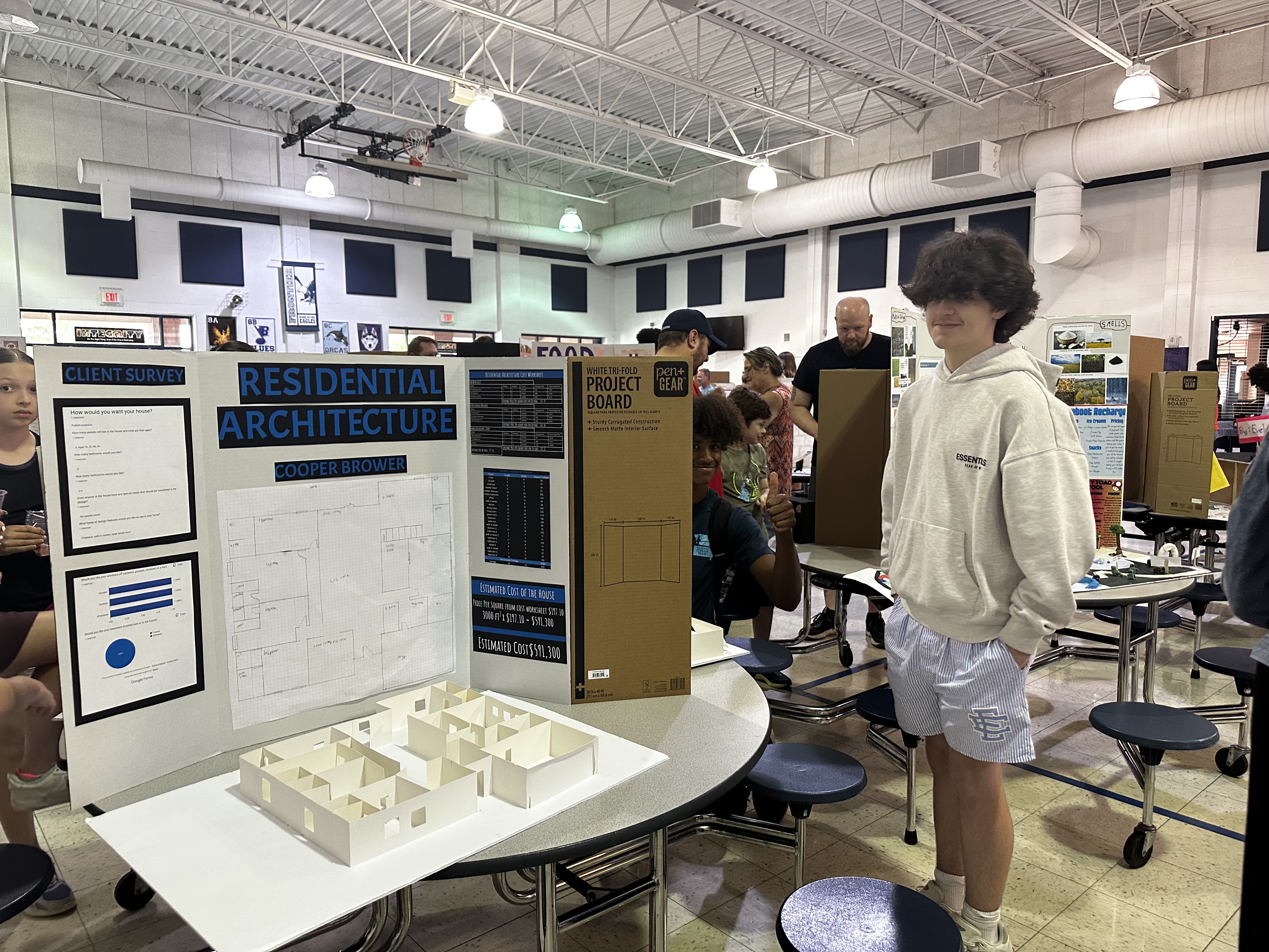 Students showing off their Residential Architecture project at Frontier Middle's Independent Project Night