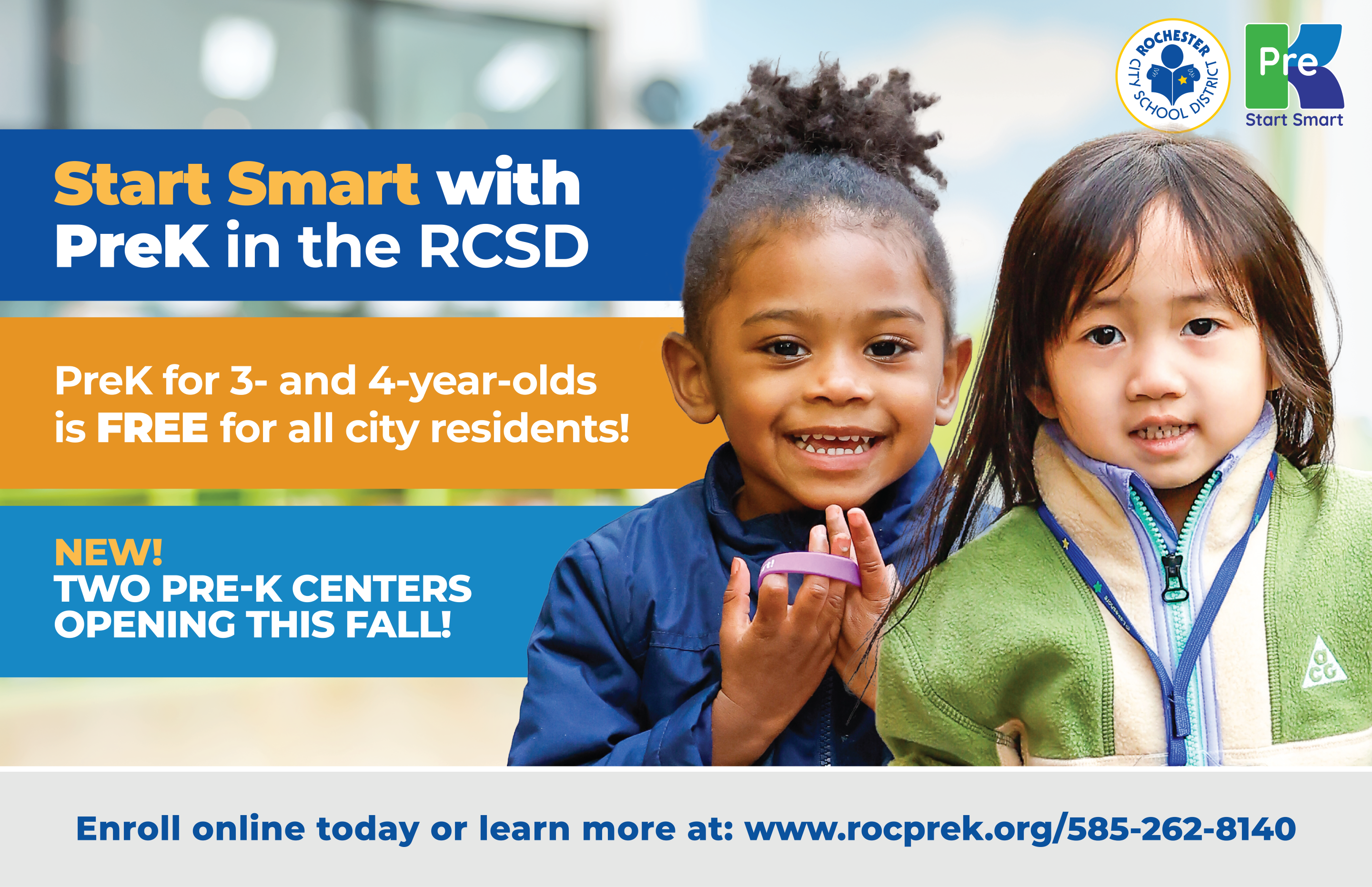 Enroll in FREE PreK in the City of Rochester. Visit rocprek.org or call 262-8140 today!