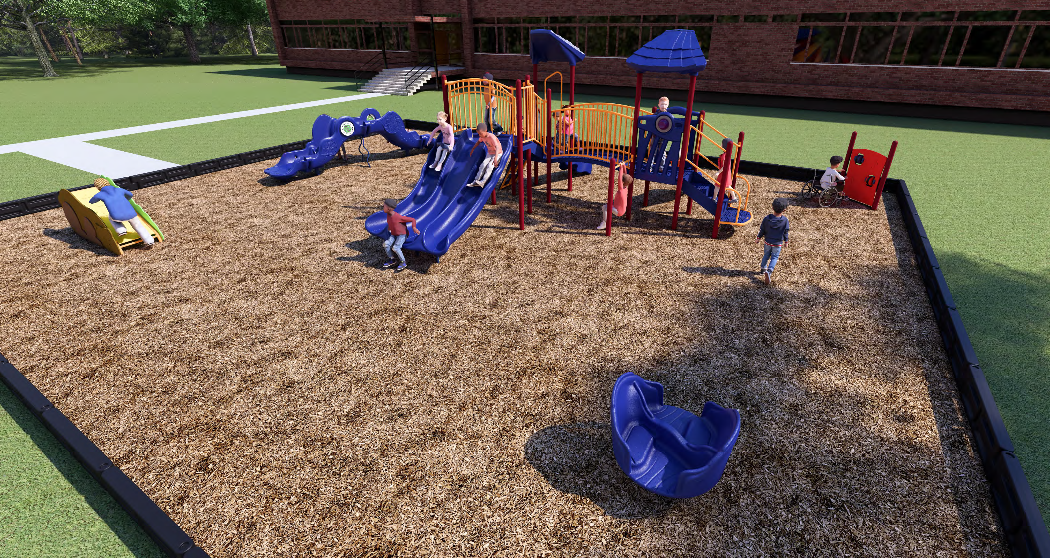 A rendering showing the new playground being installed at La Grande