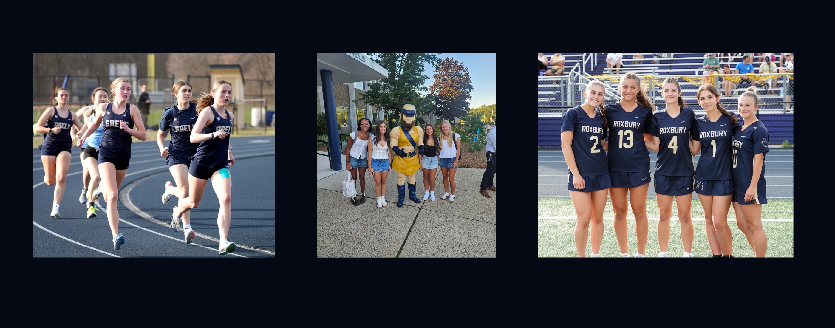 Pictures of RHS Athletes on the left and right.  The Gael Mascot is at the center of the images.