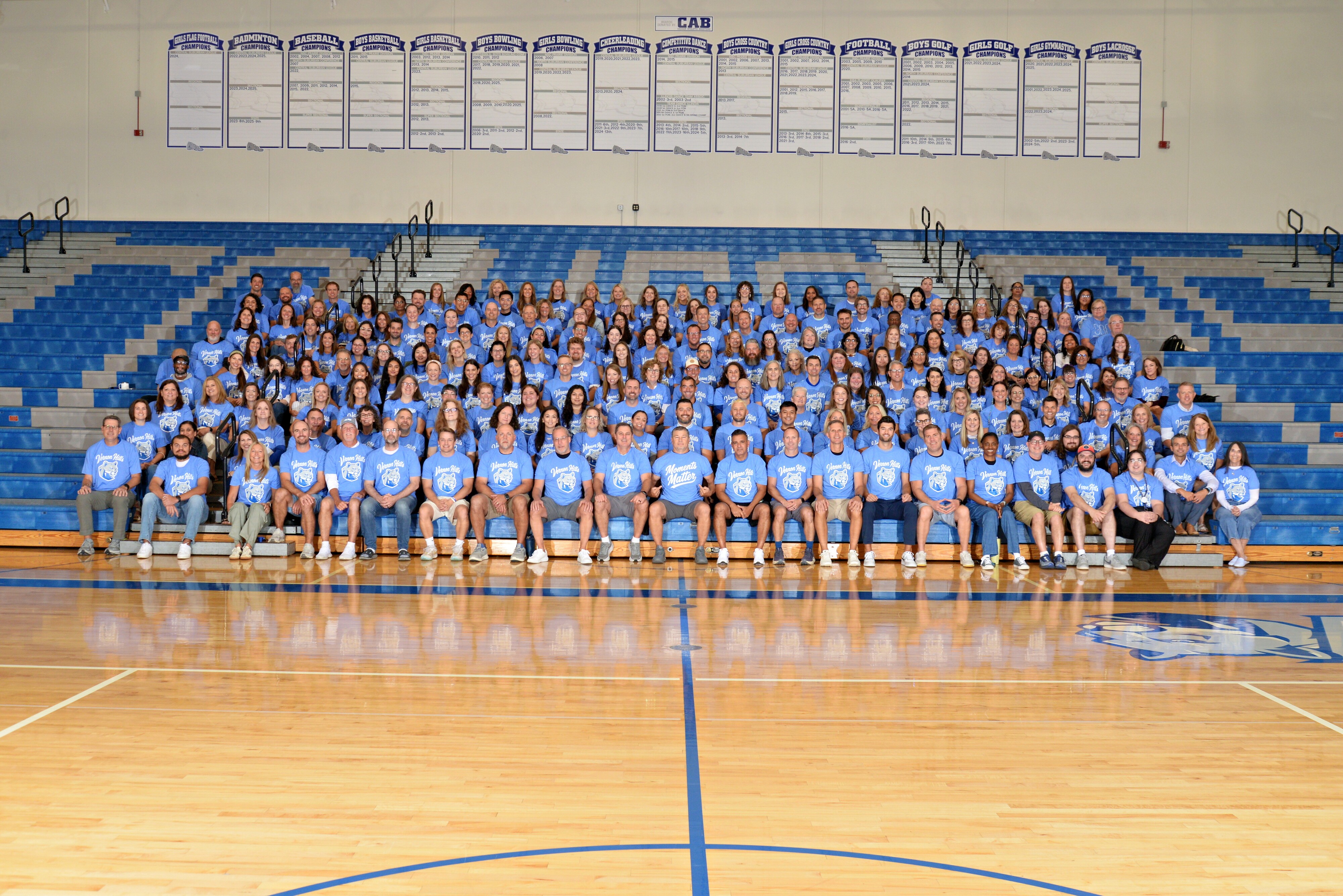 VHHS Staff on the gymnasium bleachers