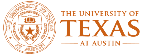 A circular seal with a star and an open book is on the left, while the words "THE UNIVERSITY OF TEXAS AT AUSTIN" are on the right.