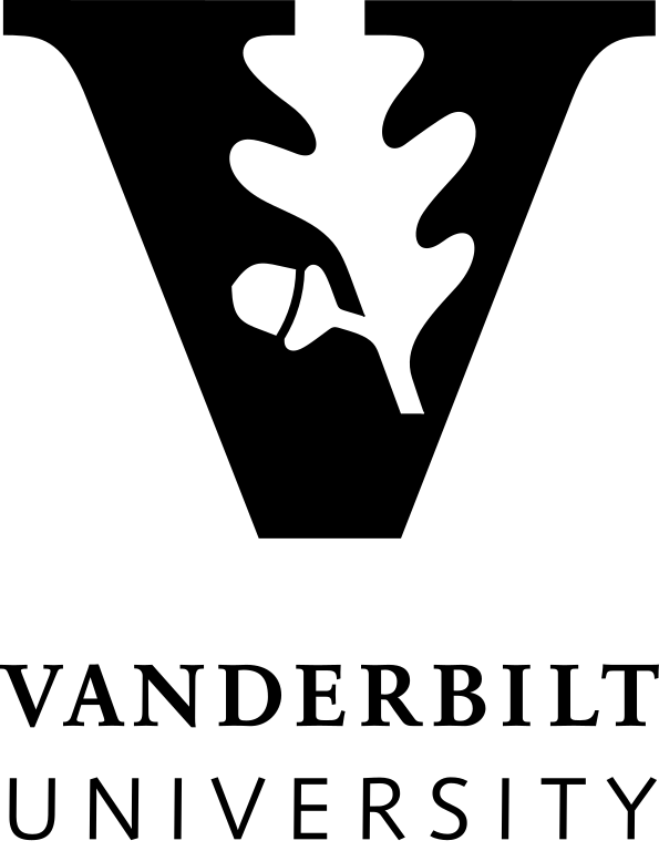 A black letter V with an oak leaf and acorn inside it is positioned above the words "VANDERBILT UNIVERSITY" in black text.