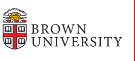 The Brown University logo, featuring its crest and name, is displayed on a white background with a thin red border on the right.
