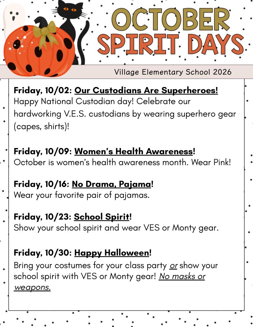 VES October 2026 Spirit Days