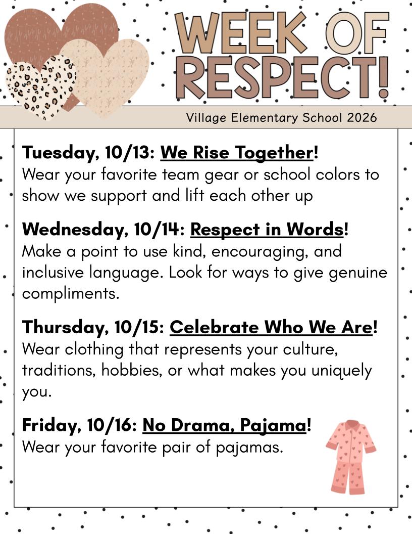 VES Week of Respect 2026 Spirit Days